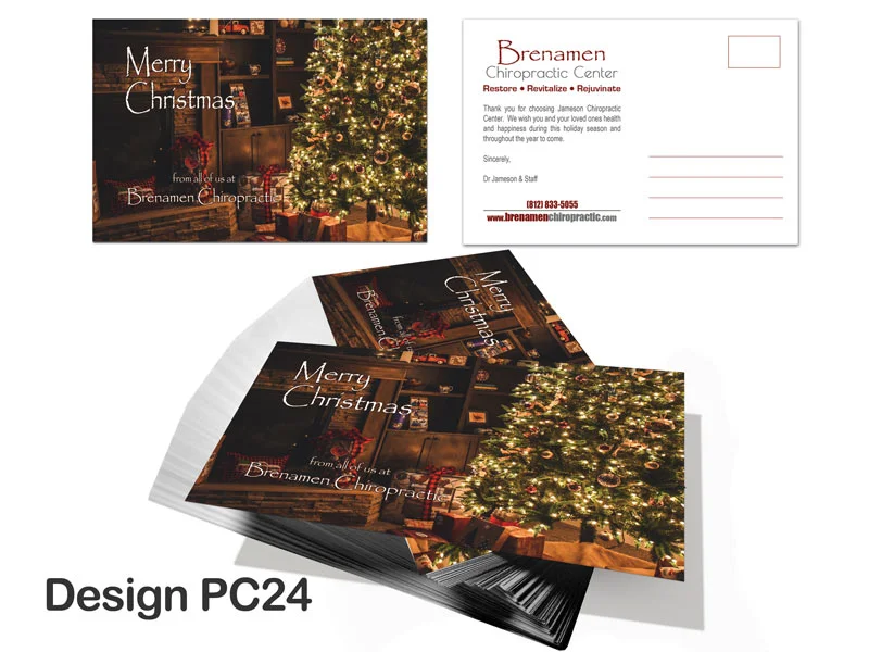 Chiropractic Christmas Postcard - Design PC24 2 Chiropractic Recall/Reminder Postcards - Postcards for Chiropractic Clinics - Front and Back - Design PR24