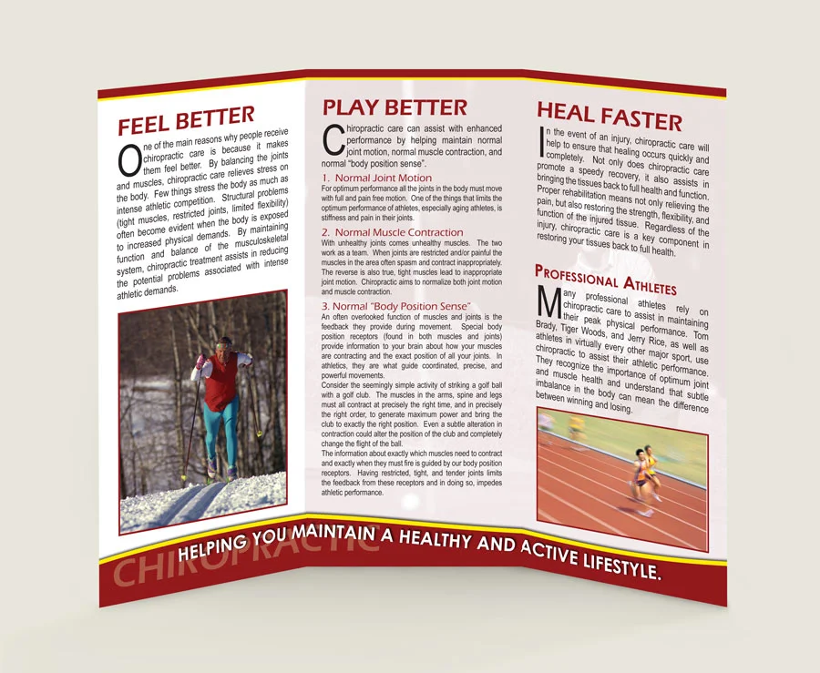 Chiropractic Sports Injuries Brochure 10 Inside of Brochure -Athletics Chiropractic Patient Education Brochure for Chiropractic Clinics