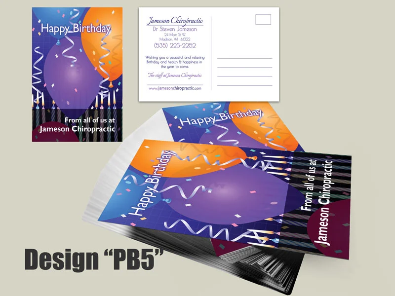 Chiropractic Birthday Postcard Design PB5 - Postcards for Chiropractic Clinics