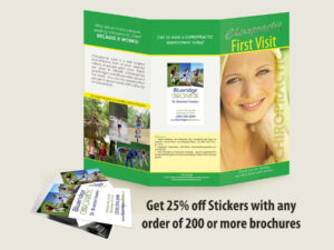 First Visit - Chiropractic Patient Education Brochure with a Chiropractic Clinic Sticker applied.