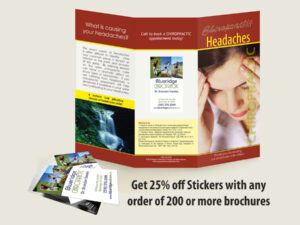Headaches - Chiropractic Patient Education Brochure with a Chiropractic Clinic Sticker applied.