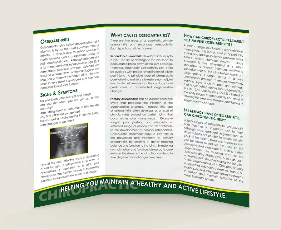 Osteoarthritis Chiropractic Brochure 10 Inside of Brochure - Osteoarthritis Chiropractic Patient Education Brochure for Chiropractic Clinics