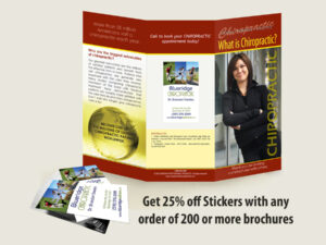 WhatI s Chiropractic - Chiropractic Patient Education Brochure with a Chiropractic Clinic Sticker applied.