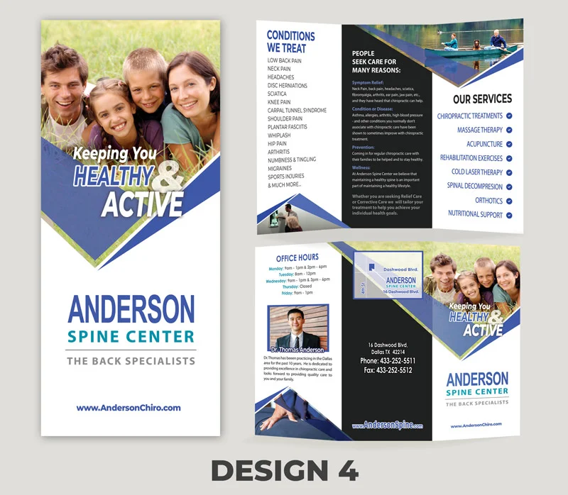 CUSTOM CHIROPRACTIC BROCHURES 5 Custom Chiropractic Clinic Brochure - Design 4 - Chiropractic Office Brochure