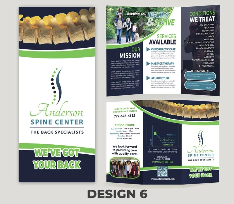 CUSTOM CHIROPRACTIC BROCHURES 7 Custom Chiropractic Clinic Brochure - Design 6 - Chiropractic Office Brochure