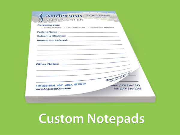 HOME 21 Custom Chiropractic Notepads -menu image